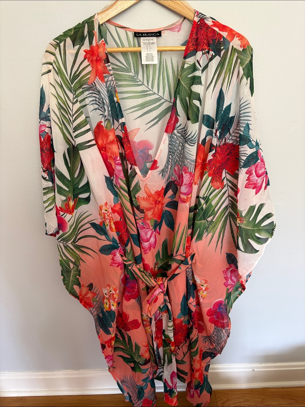 La Blanca Coral, Green & Pink Tropical Tie-Front Coverup